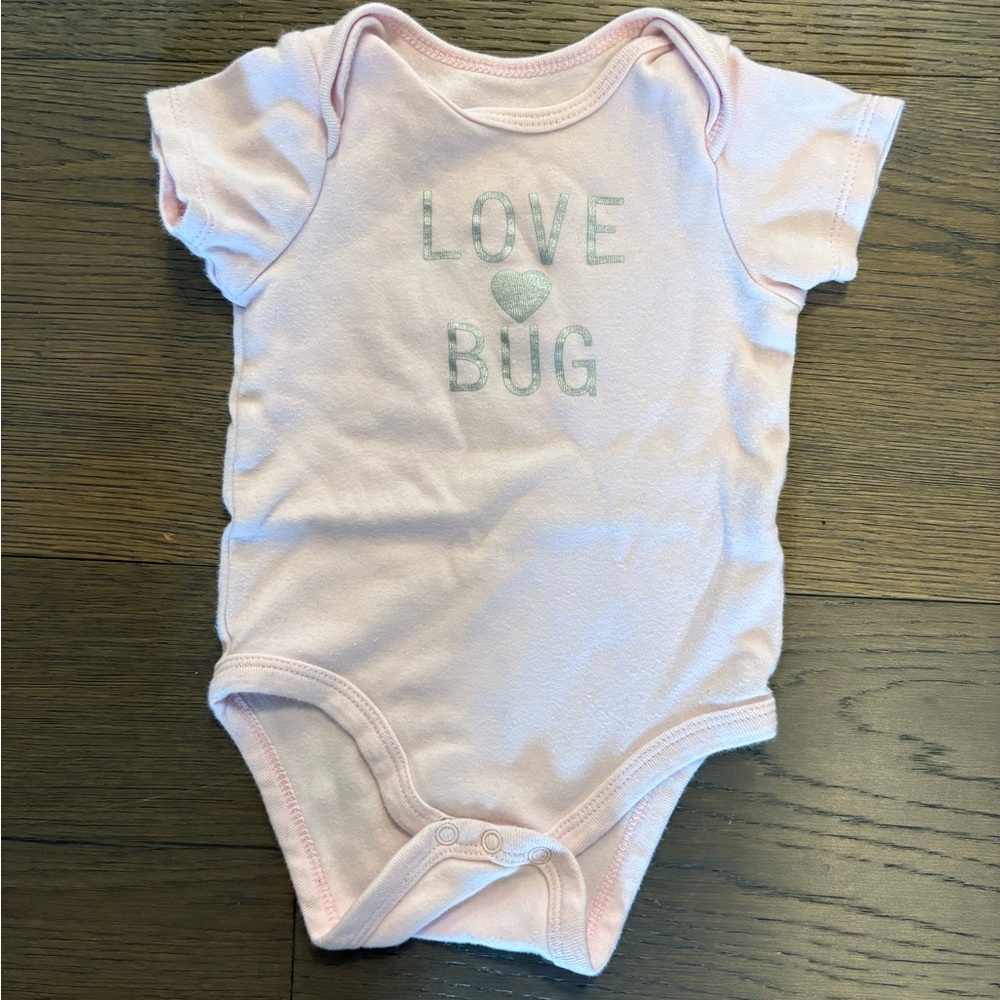 Love bug pink shorts sleeve onesie 3-6M EUC